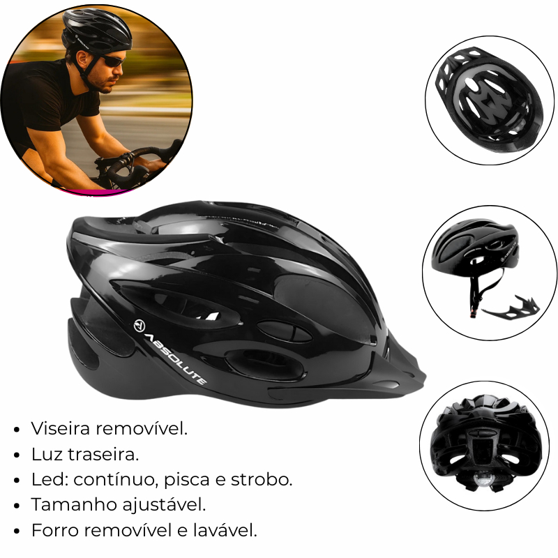 Capacete Ciclismo Absolute Nero Com Led