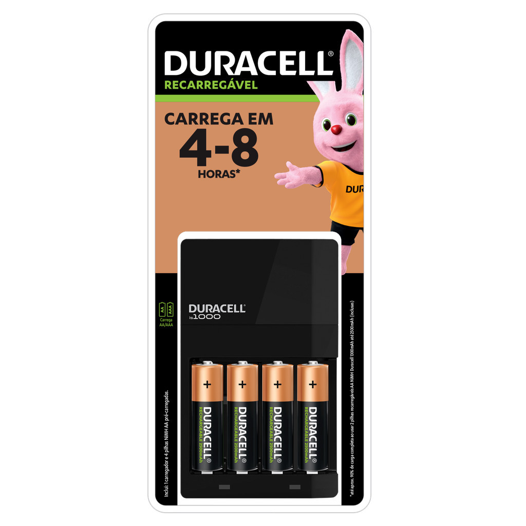 Carregador de Pilhas AA e Aaa Duracell Com 4 Pilhas Rec AA