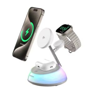Carregador Indução Rápido 3 em 1 Iluminação Atmosfera Suporte
