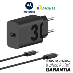 Carregador Portátil De Parede Motorola Turbo Power 30w Cabo Usb-C