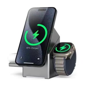 Carregador Sem Fio Magnético 3 em 1 Rotação Automática Indução Rápido