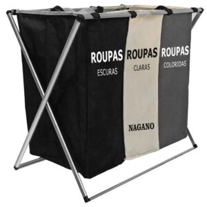 Cesto De Roupa Suja Organizador 3 Divisórias Dobrável 65 x 40 x 60cm