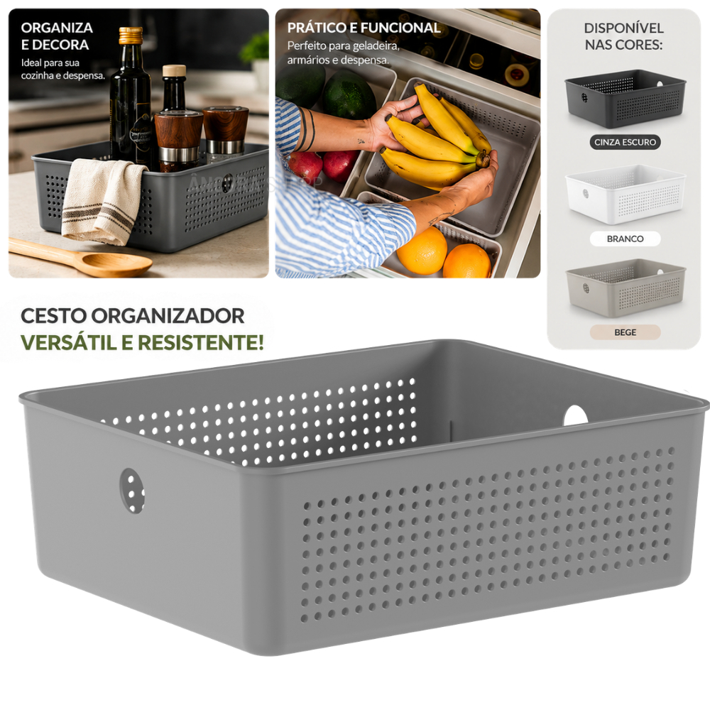 Cesto Organizador 5,4L Flow OU 27x22cm Empilhável Multiuso para