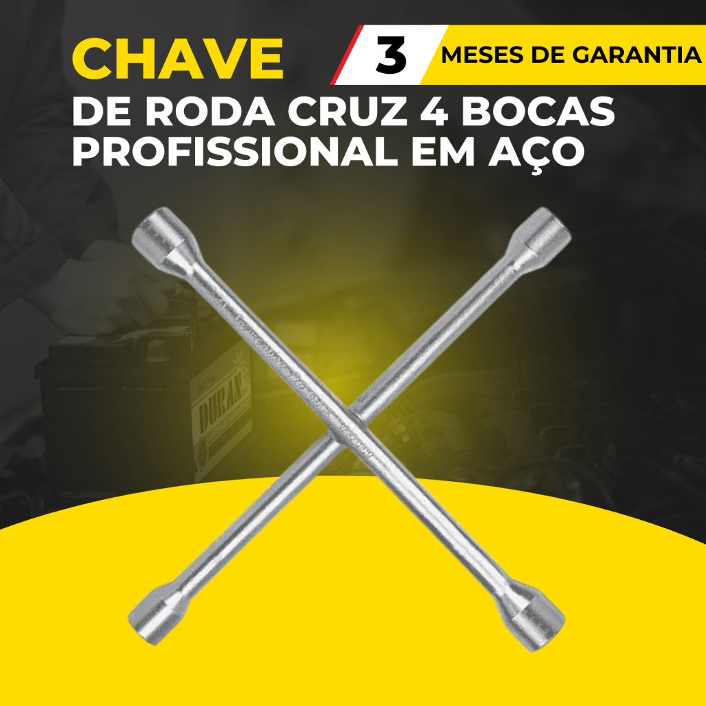 Chave de Roda Cruz 4 Bocas Profissional em Aço
