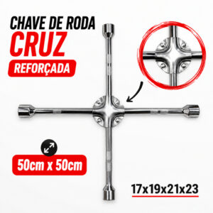 Chave de Roda Cruz 4 bocas Reforçada de aço bocas 17x19x21x23