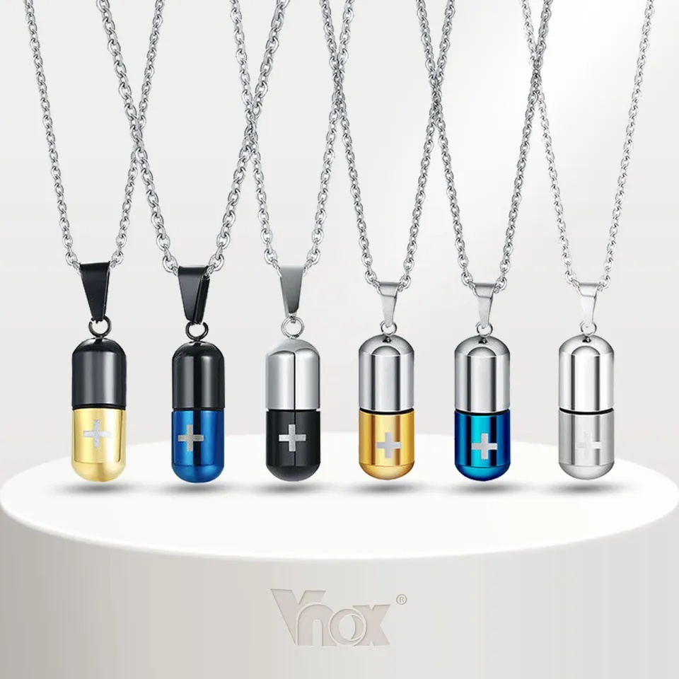 Colar De Comprimidos Em Forma De Cápsula Vnox Cross Cremation Ashes