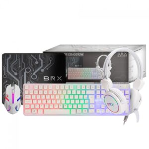 Combo Gamer Brx 4 em 1, Teclado, Mouse, Headset e Mousepad, Branco