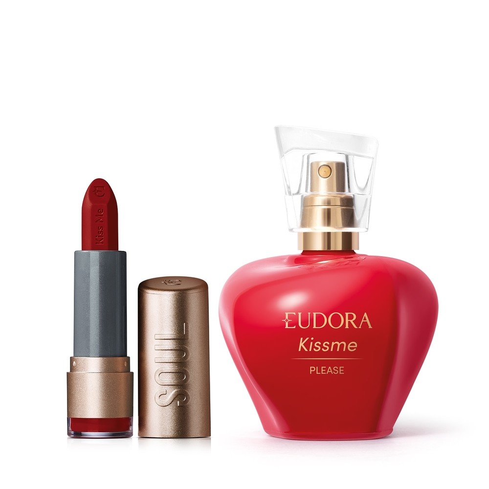 Combo Kiss Me Please Desodorante Colônia 50ml Batom Matte Vermelho