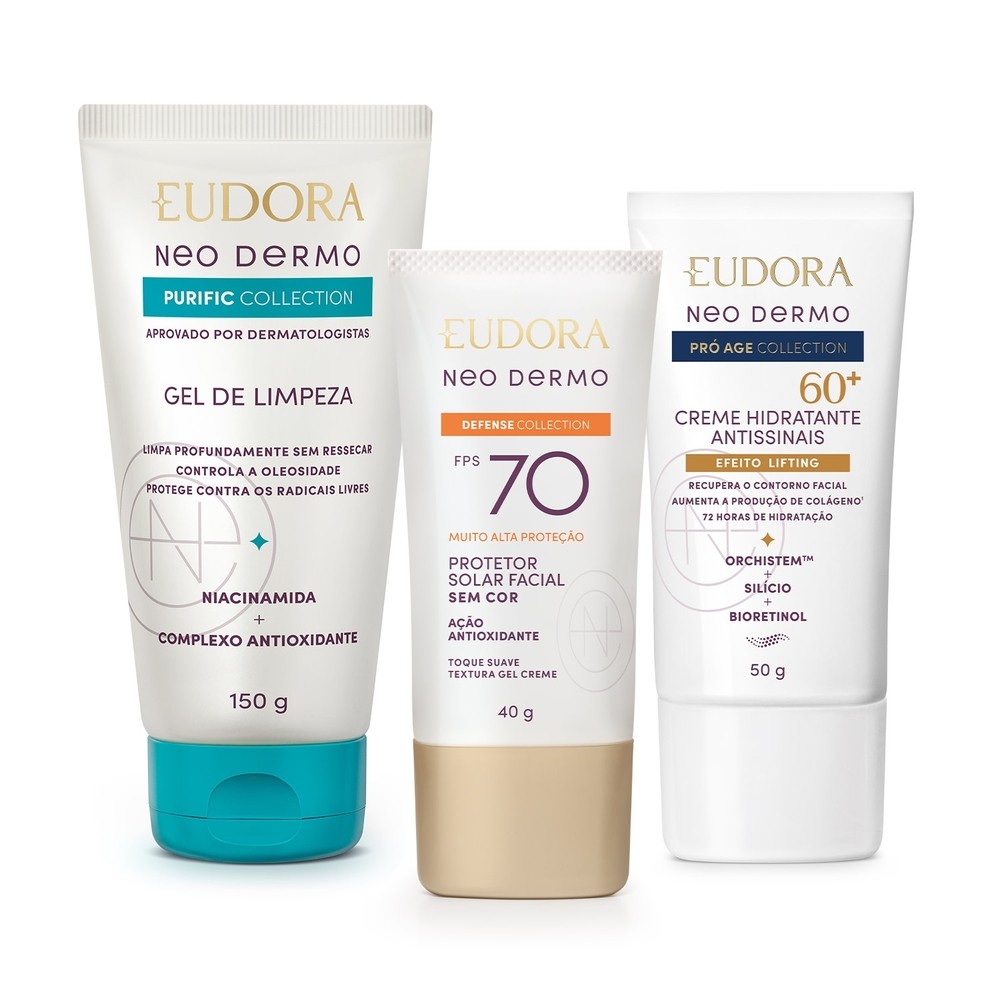 Combo Neo Dermo: Protetor Solar Fps 70 40g Gel de Limpeza Facial 150g