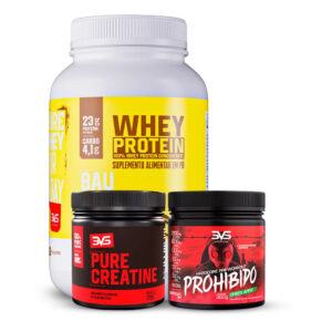 Combo Whey Protein 900g Creatina 100% Pura 300g Pré Treino Prohibido