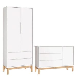 Cômoda Com Porta E Guarda Roupa Infantil 2 Portas New Classic Branco