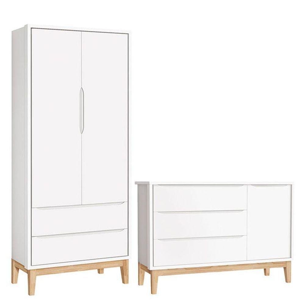 Cômoda Com Porta E Guarda Roupa Infantil 2 Portas New Classic Branco