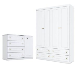 Cômoda E Guarda Roupa Infantil Mississipi 4 Portas Branco Hp Henn