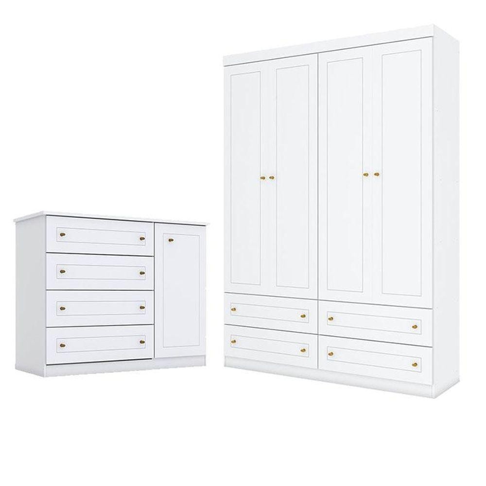 Cômoda E Guarda Roupa Infantil Mississipi 4 Portas Branco Hp Henn