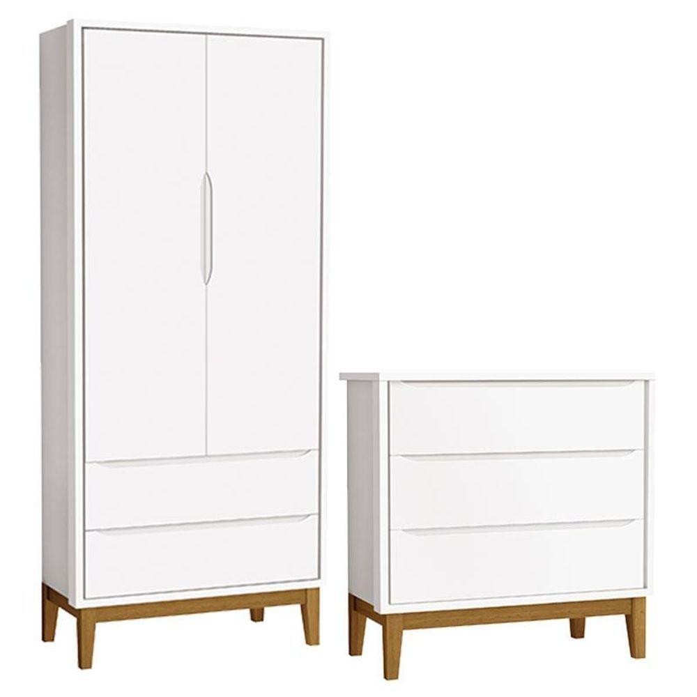 Cômoda Gaveteiro E Guarda Roupa Infantil 2 Portas New Classic Branco