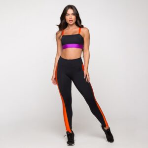 Conjunto Feminino Fitness Academia Poliamida Top E Calça Paris Preto