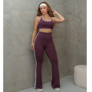 Conjunto Fitness Feminino Esportivo Top Cropped e Calça Flare