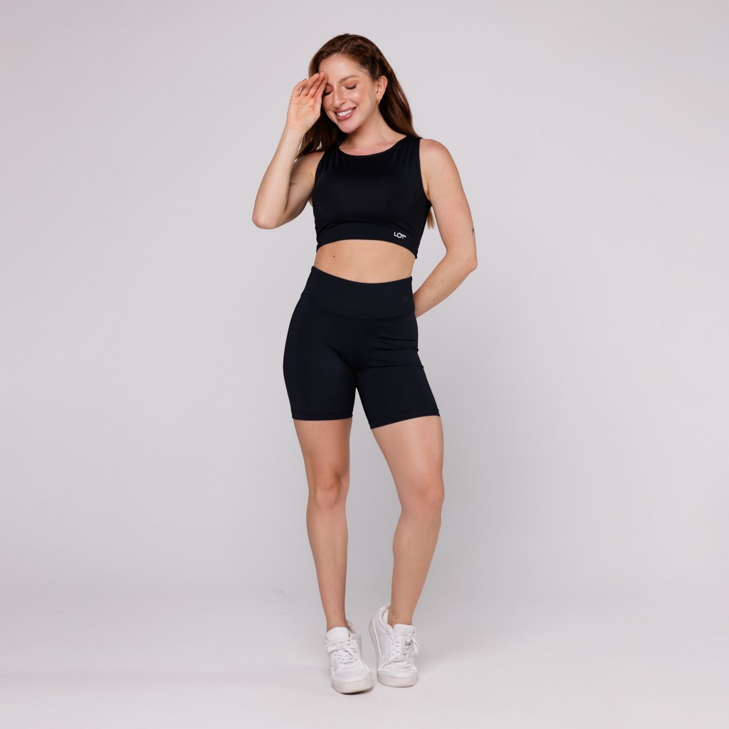 Conjunto Fitness Feminino Top Costa Assimétrica e Short Básico