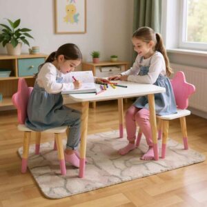 Conjunto Mesa Madeira 2 Cadeiras Estrela Infantil Mobiliário Quarto