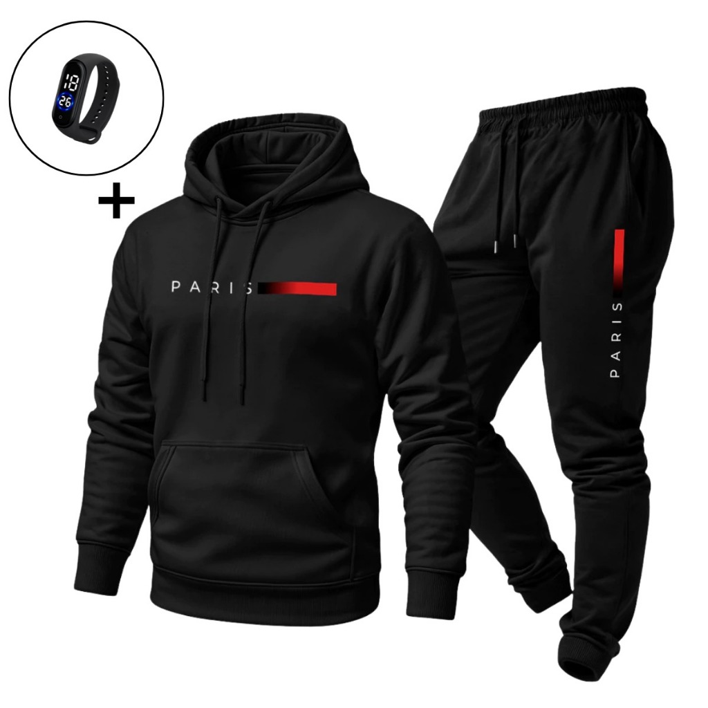 Conjunto Moletom Paris Masculino Casual Quente Confortável para