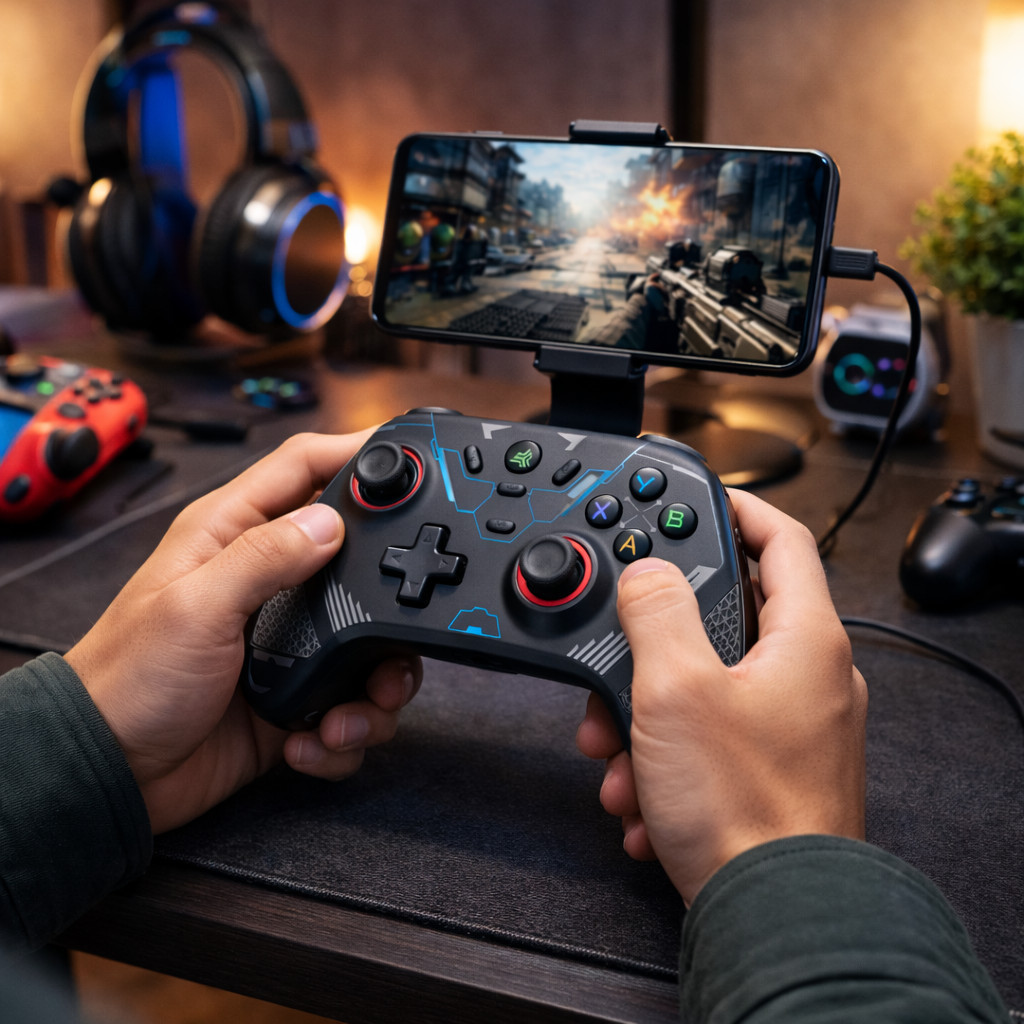 Controle Gamer Sem Fio Bluetooth 2.4G com Base Carregamento para PC
