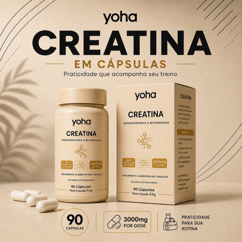 Creatina Monohidratada Cápsulas Yoha 3000mg Por Dose 90 Cápsulas Alta