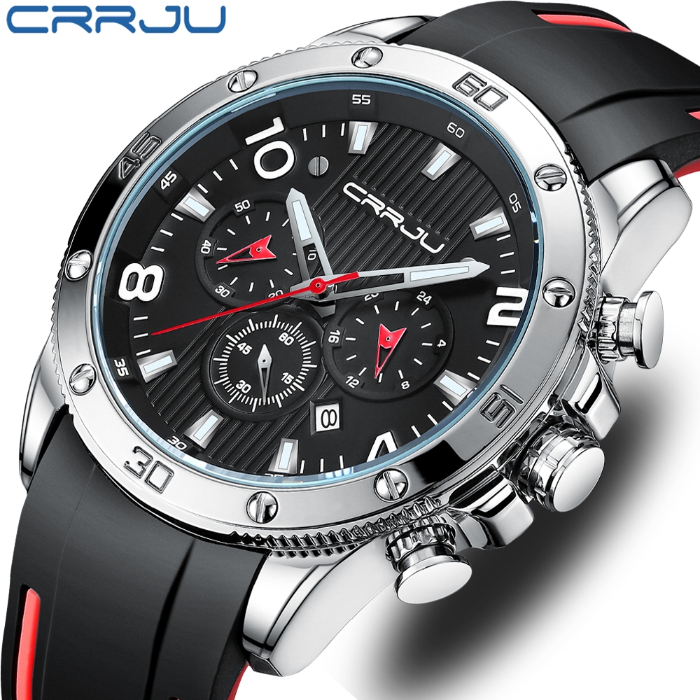 Crrju Moda Luxo Esportes Pulseira De Borracha Multifuncional Quartzo