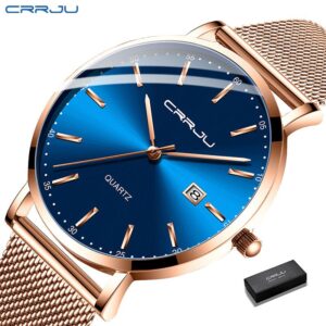 Crrju Relógio Feminino Moda Casual Negócios Esportes Quartzo Aço