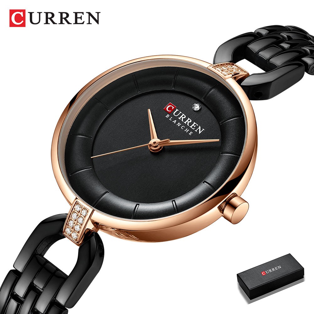 Curren Relógio De Quartzo Feminino À Prova D'água Com Strass E