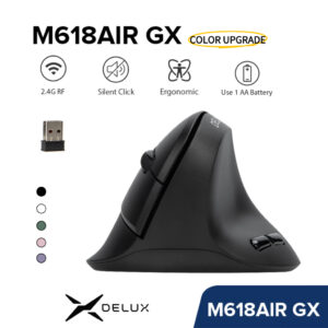 Delux M618AIR GX 2.4G Mouse Vertical Sem Fio Ergonômico Max 2400 DPI