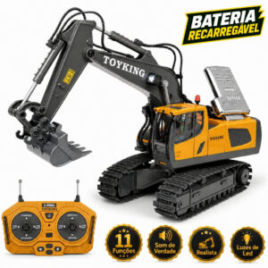Escavadeira de Controle Remoto Trator Som Luz Recarregável Brinquedo
