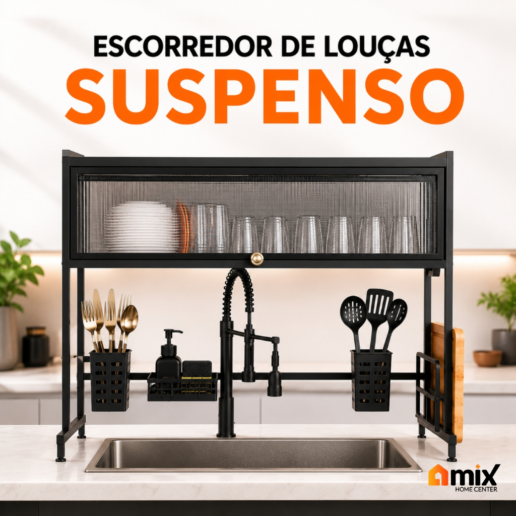 Escorredor de Louças Suspenso Pia 75cm Preto Armário Organizador