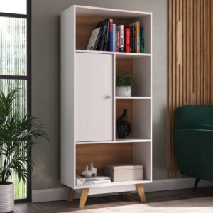 Estante de Livros 68CMX153CM Pés em Madeira Maciça 1 Porta 3