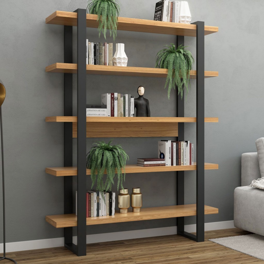 Estante para Livros 100% Mdf Industrial Concept 5 Prateleiras Freijó