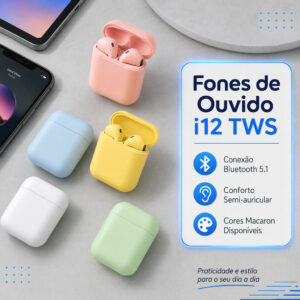 Fone de Ouvido Bluetooth 5.1 Sem Fio Tws i12 Pop-up Android iOS Com