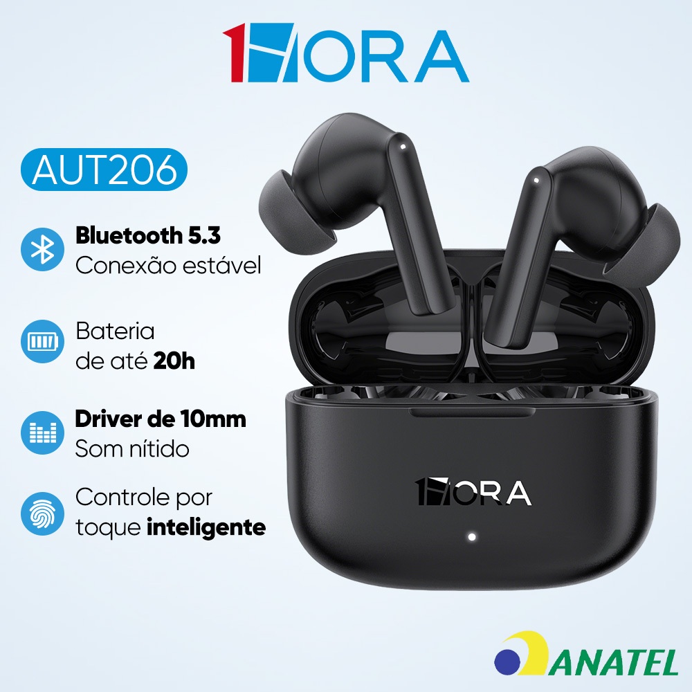 Fone de ouvido Bluetooth 5.3 Sem Fio 1HORA Intra auricular