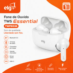 Fone de Ouvido Bluetooth Tws Elg TWPRO3S Sem Fio Bluetooth 5.3 Até