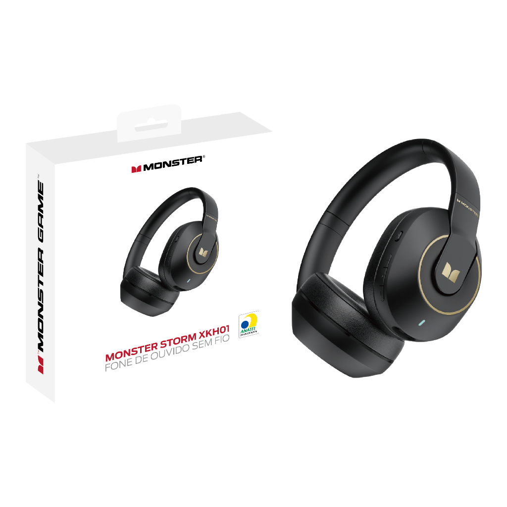 Fone de ouvido Monster Dobrável Sem Fio Bluetooth 5.3 Gamer Preto