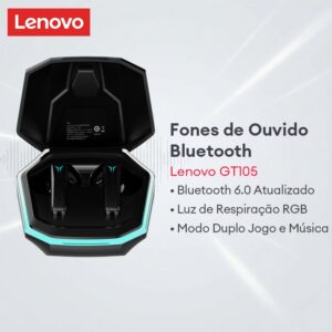 Fone de Ouvido Sem Fio Lenovo Bluetooth 6.0 Gamer Luz RGB Efeito
