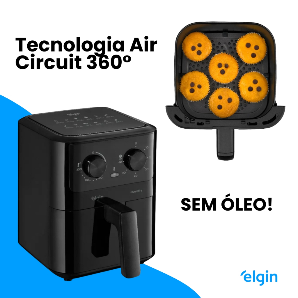Fritadeira Air Fryer Elgin Quad Fry 4,2L 1400W Preta Sem Óleo