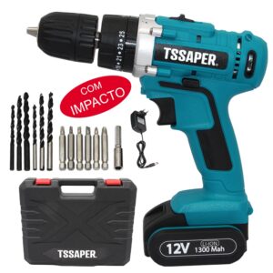 Furadeira Parafusadeira com impacto 3 8 Bateria 12v Com Acessorios