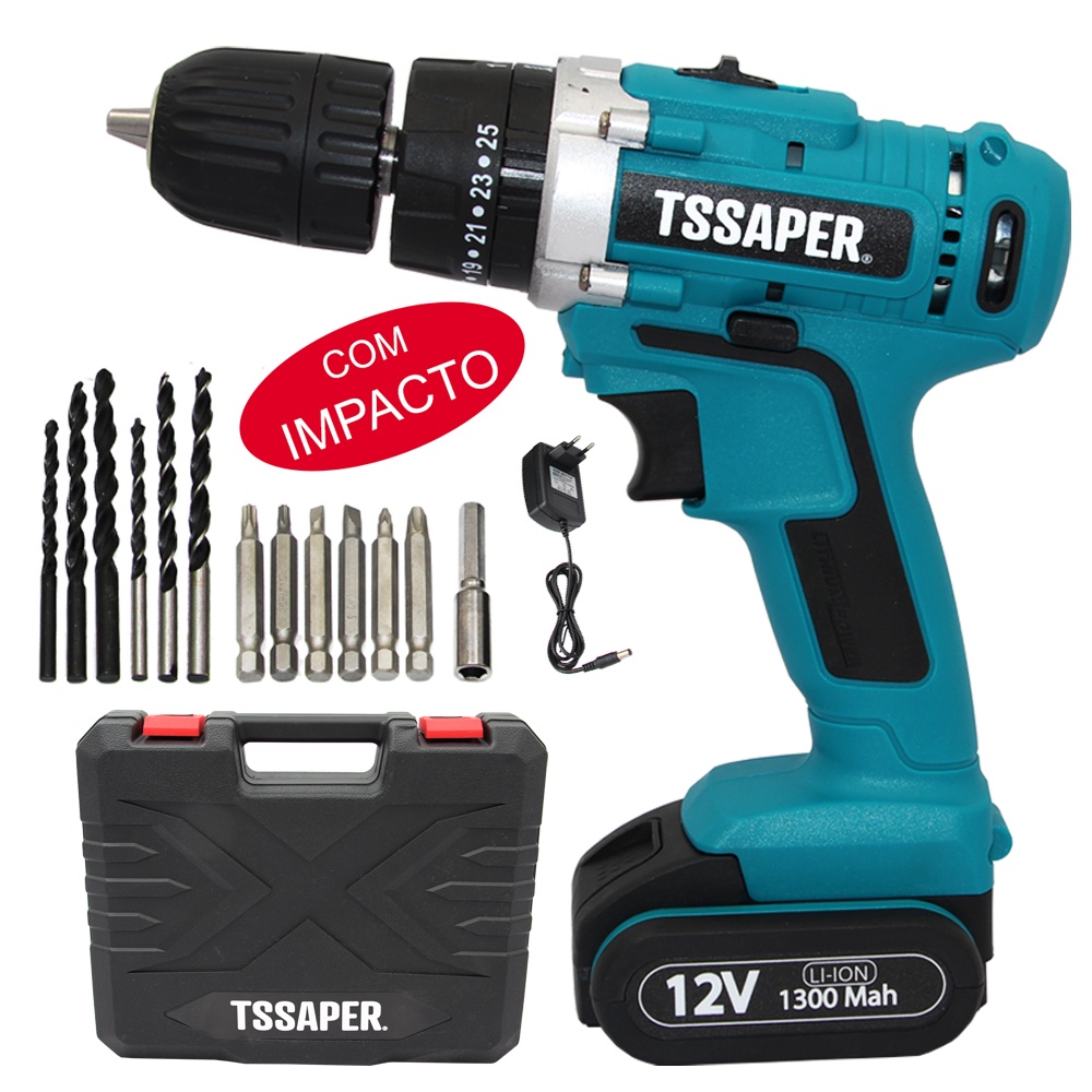Furadeira Parafusadeira com impacto 3 8 Bateria 12v Com Acessorios