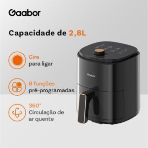 Gaabor Air Fryer 2,8L 800W 360° Ar Quente Timer 60 Min 200°C