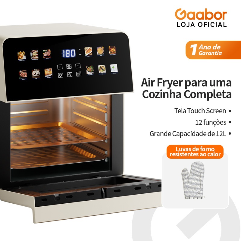 Gaabor Forno Elétrico Air Fryer 12L Digital Touch Sem Óleo Branco