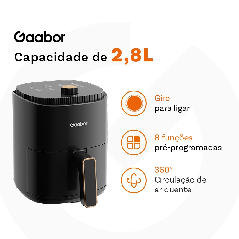 Gaabor Fritadeira 2,8L Air Fryer 360° Ar Quente Timer 60 Min 200°C
