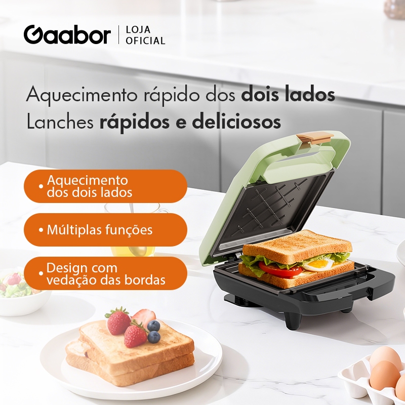Gaabor Sanduicheira Elétrica Bivolt Antiaderente Teflon Fácil Limpeza