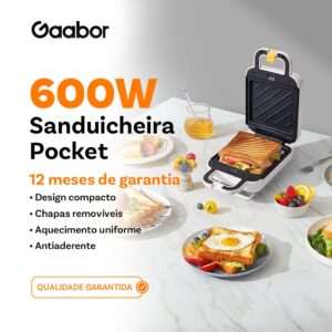 Gaabor Sanduicheira Elétrica Frigideira Antiaderente Aquecimento de