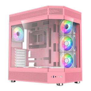 Gabinete Gamer Acegeek Icecube, Mid-Tower, Lateral de Vidro, Rosa