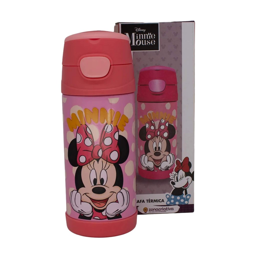 Garrafa Térmica Infantil 350ml Minnie Mouse Disney Zona Criativa