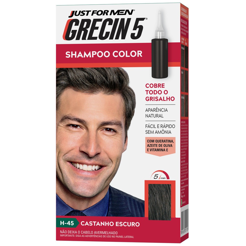 Grecin 5 Shampoo Tonalizante Castanho Escuro 60ml Cobre os cabelos — Cabelos